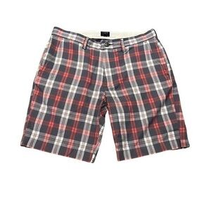 J Crew gray & pink plaid lightweight 100% cotton flat front 9” Gramercy shorts